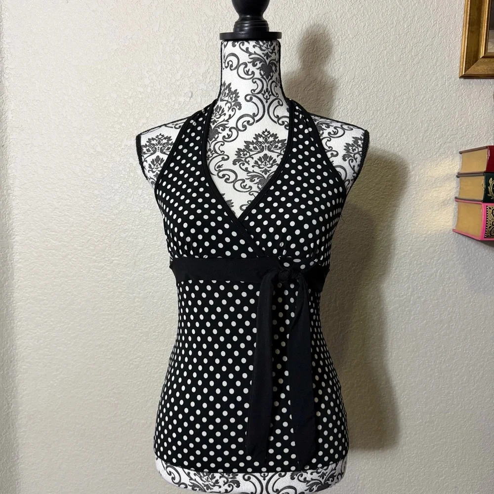 Trixxi Black and White Polka Dot Halter Top - Picture 1 of 4